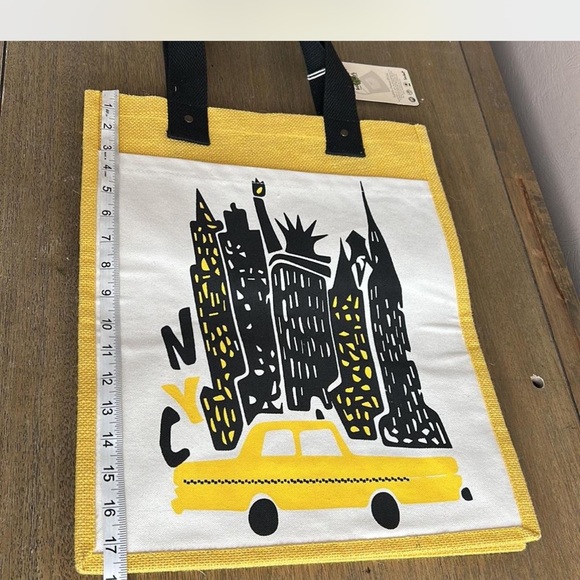 Yellow and Black NYC Slyline Jute & Canvas Tote Bag. New With Tags. Sample Bag. - Picture 6 of 8